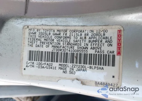 2001 Toyota Celica Gt из США, поврежденный, VIN JTDDR32T410085555